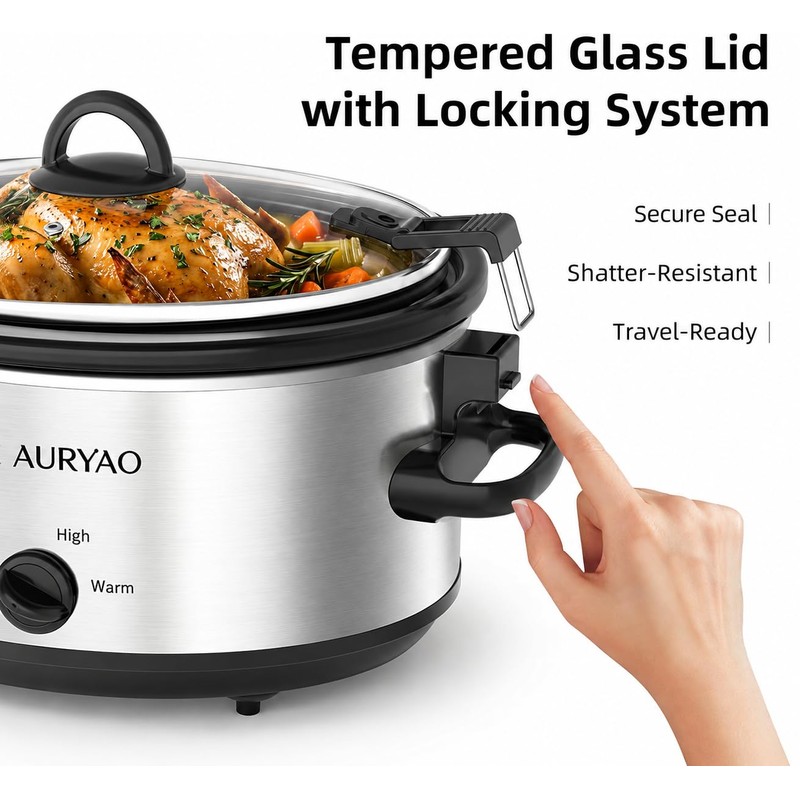 6 Quart Slow Cooker with Locking Lid, Removable Stoneware &