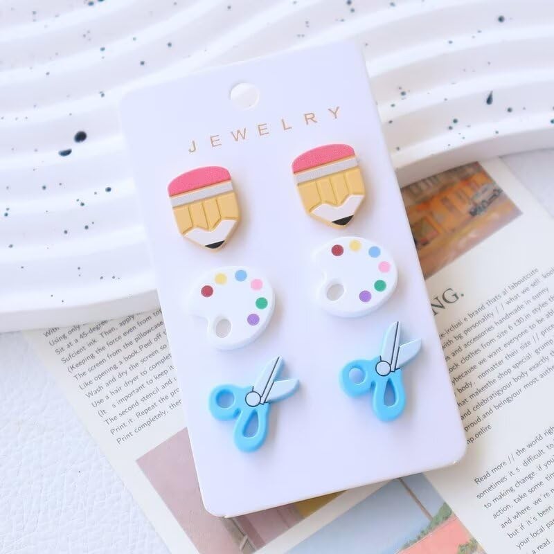 FFLaiwah Teacher Student Stud Earrings Set Small Colorful Crayon Pencil