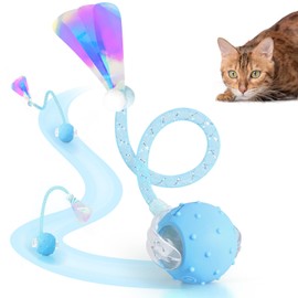 QIZHENXX Interactive Cat Toy Ball, Cat Toys for Indoor Cats with Feather Snappy Tail, Chirping & Motion Activated Speedy Tail 2.0 Moving Rolling Cat Toys
