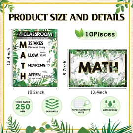 Sinload 10 Pcs Eucalyptus Math Posters Inspirational Classroom Decorations Mathematics Motivational Posters Greenery Educational Math Posters Wall Decor for Elementary Middle High school