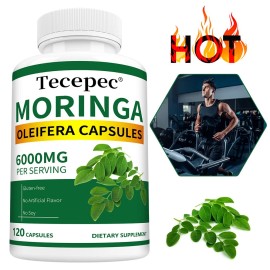 Moringa Capsules - 6000mg - 120 Capsules - Natural Ingredients- 3 Bottles