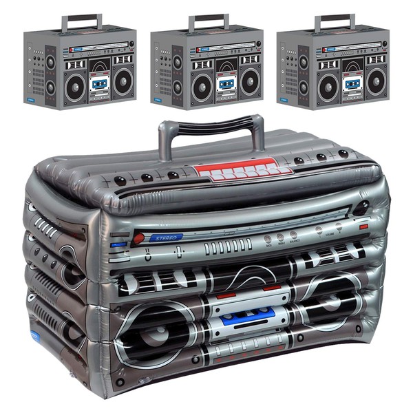 80's and 90's Decades Inflatable Boom Box Cooler (24" W x 16" H) and 3 Boom Box Party Favor Table Centerpiece Decorations