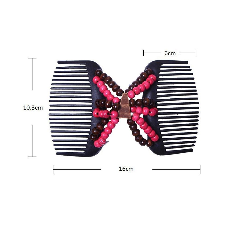LOVEF 3 Pcs Women Magic Hair Combs Wood Beaded Stretch