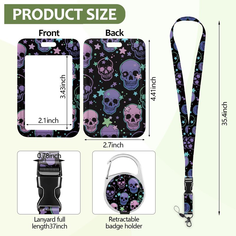 Bright Skull Lanyards for ID Badges, Badge Reel Retractable Badge
