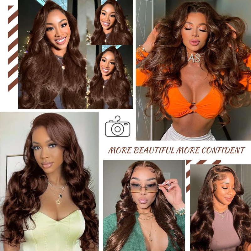 YTSOQ 34 Inch 13x4 Chocolate Brown Lace Front Wig Human