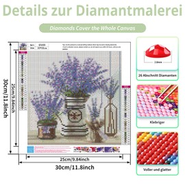 Lavender Diamond Painting Adult Flower Diamond Painting Full DIY Diamond Art Painting Embroidery Set Home Wall Decor Gift 30 x 30 cm