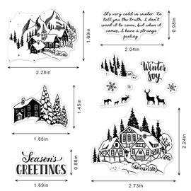 Winter Houses Clear Stamps for Card Making Scrapbooking Crafting DIY Decorations, Christmas Words Transparent Silicone Seal Stamps for Embossing Album Crafts