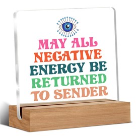 Inspirational Evil Eye Gifts for Women Men Friends, Positive Spiritual Gifts, May All Negative Energy Be Returned to Sender Home Office Bedroom Decorative Signs Plaque for Desk