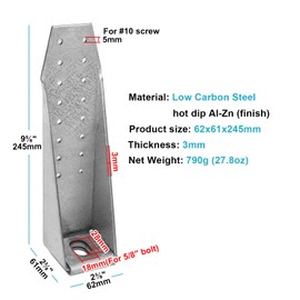 6 PCS Deck Tension Tie Bracket,11 Gauge (Thick 3 mm) Heavy Duty Holdown Bolted Supports for Shearwall,Wood Deck or Light Steel House