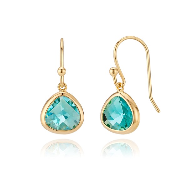 Dainty Simulated Aquamarine Blue Crystal Drop Earrings - 14k Gold-Plated,
