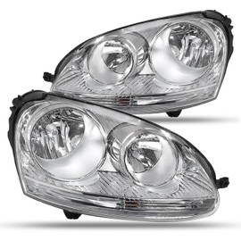 Headlight Assembly Compatible with VW Jetta 05-10, Rabbit 06-09 Left Right Factory Style Headlamps VW2503127 VW2502127 VW2503127 VW2502127 Chrome Housing Clear Corner CAAP-VW05-OH-CH-HL