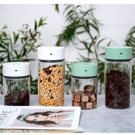 FEBEEK Automatic Vacuum Canister for Coffee & Food Storage - Solenoid Valve Seal, 40 FL OZ Airtight Sealed Glass Coffee storage Container for Keeping Food Fresh Longer