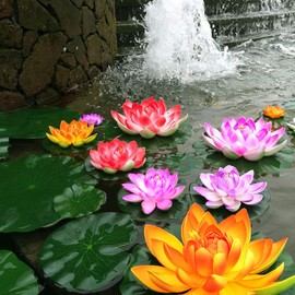 Lightingsky Artificial Floating Foam Lotus Flower Pond Decor Water Lily (6 Colours-2, Medium-18cm)