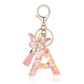 T TAKONE Key Fob Letter, Butterfly Glitter Pink Key Ring, Ideal Gift Car Keyring for Women/Children, a