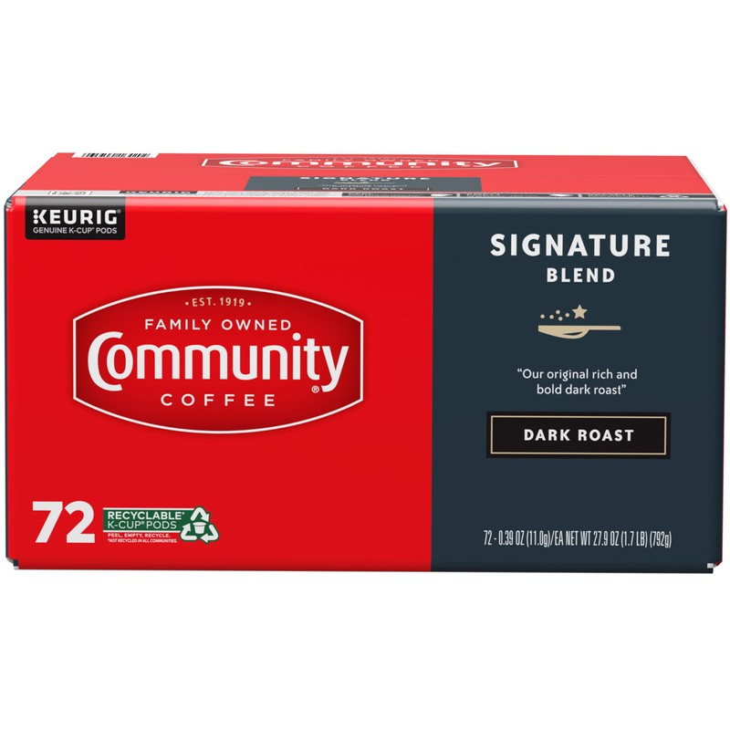 Community Coffee Signature Blend 72 Count Coffee Pods, Dark Roast,