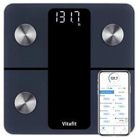 Vitafit 비타핏 스마트 욕실 체중계, 2001년부터 체중계 공장에서 높은 정확도 , 앱, BMI, 체지방 및 근육을 포함한 13가지 체성분 동기화, 400파운드, LED, 블랙 [Smart Scale Silver] VitaFit Smart Bathroom Scale, High Accuracy from Scale Factory since 2001, App, Sync 13 Body Composition including BMI, Body Fat, a
