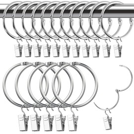 Hengxinc 30 PCS Curtain Rings with Clips 50 mm Curtain Clip Ring metal Curtain Rings stainless steel Curtain Hooks for Home Window Rod Decoration (silvery)
