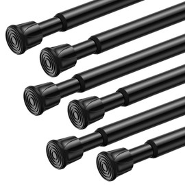 FVONZN Tension Curtain Rod Spring Tension Black 28-48Inch adjustable Curtain Rod 6PCS small Tension Rod of Small Window Cupboard Kitchen Closet