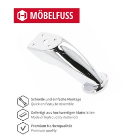 Gedotec Metal Furniture Foot | 1 Piece | Csilla | Table Leg Chrome Steel | Feet for Furniture - Protection from Scratches | Height: 92 mm - Width: 50 mm | Dresser Feet - Cabinet Foot - Table Foot |