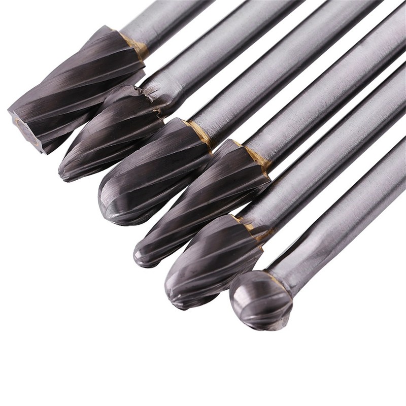 6pcs Tungsten Carbide Aluminum Rotary Files Burr Set 6mm Shank