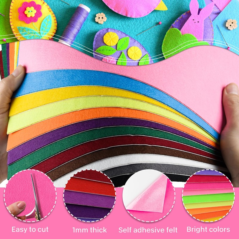 Morcheiong 12 Pcs Self Adhesive Felt Sheet Soft Felt Sheets
