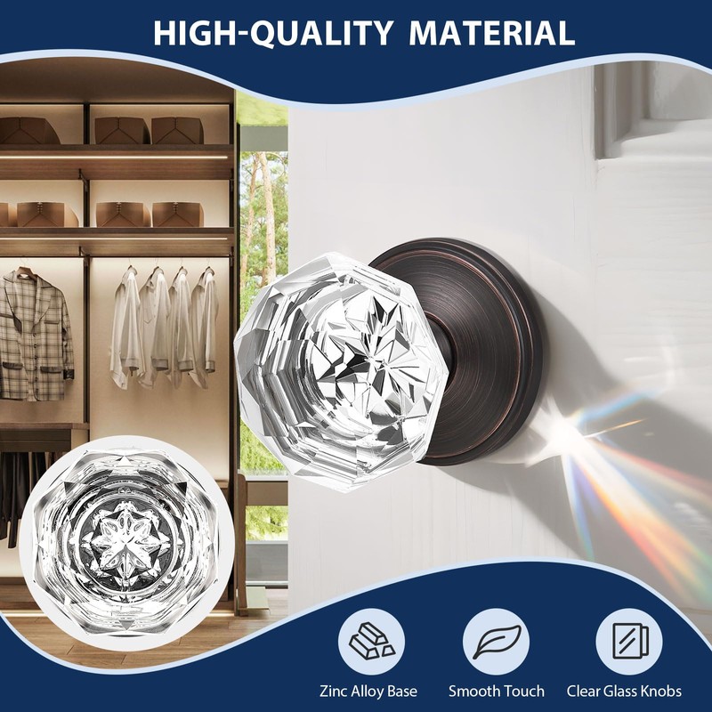 5 Pack Orger Glass Door Knobs for Hallway and Closet,