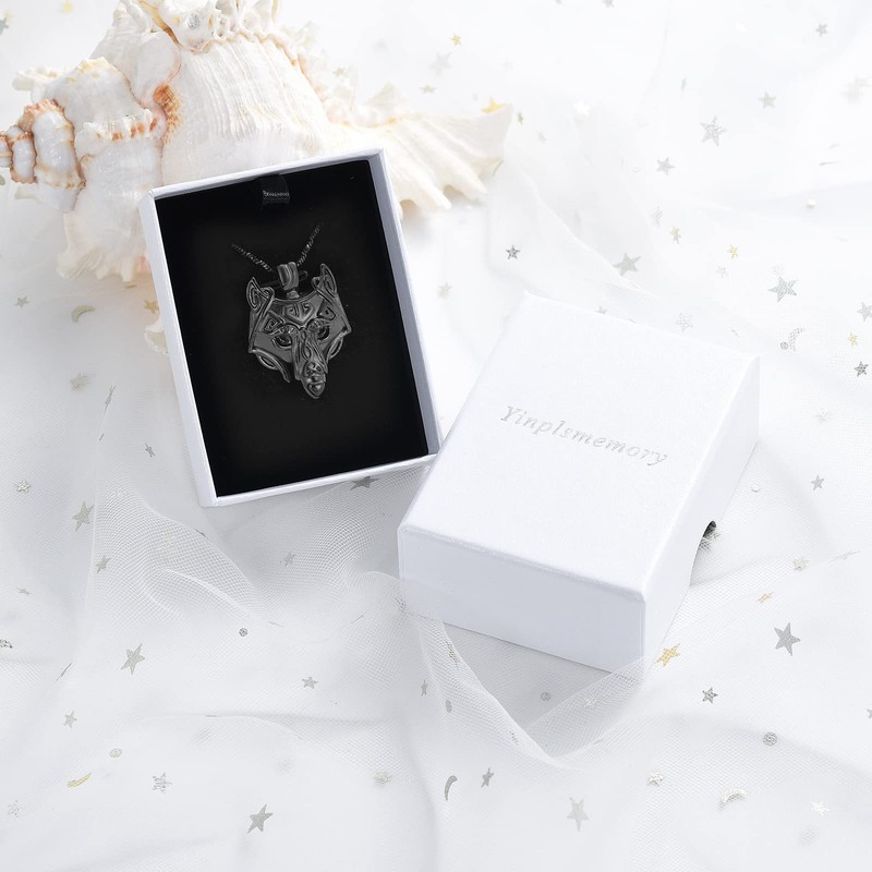 Yinplsmemory Cremation Jewelry Viking Wolf Head Urn Necklace for Ashes