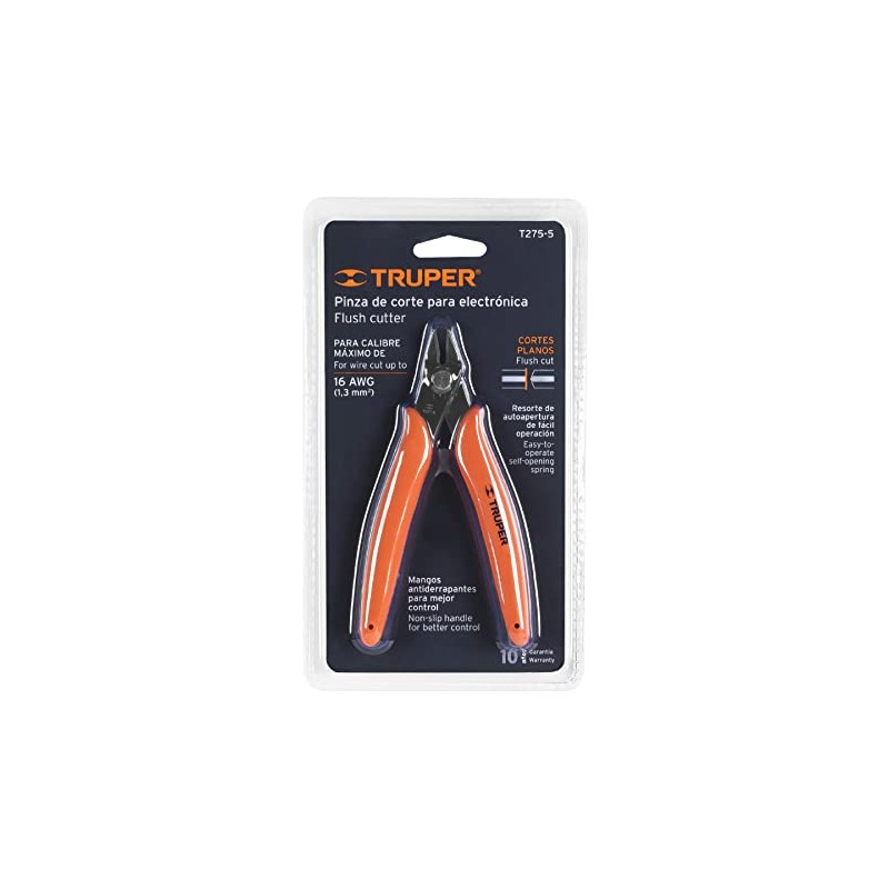 Truper T275-5, Pinza para electrónica, 5", de corte
