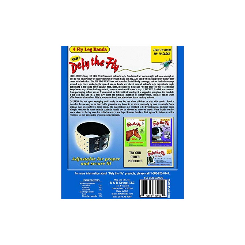 Defy the Fly Leg Bands,fits 8-1/2" to 10", 4 counts