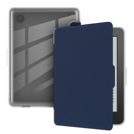 GIOPUEY Case Compatible with Kobo Clara Colour/Clara BW/Clara 2E, Flip PU Case [PC TPU Transparent Back] Skin-Like Texture - Dark Blue