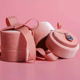 TIANYING Necklace Case Jewelry Gift Box Cute Pendant Box Compact Necklace Holder Bowknot Ribbon Pendant Case Wrapping Box Pink