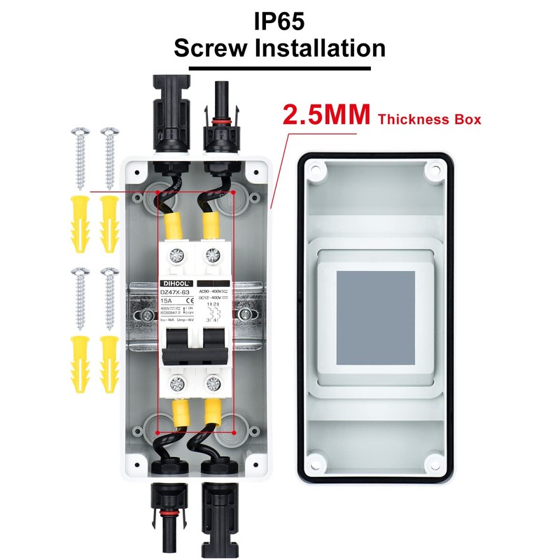 DIHOOL 15 Amp Solar DC Disconnect Switch, Outdoor Breaker Box,