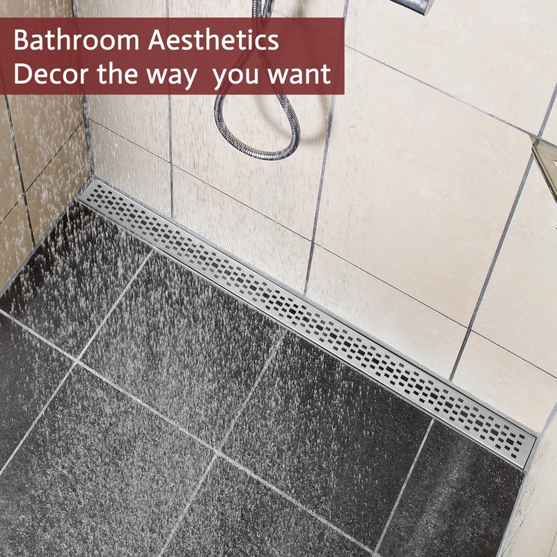 muschbath 28 Inch Linear Shower Drain, Brushed Nickel Shower Drain,