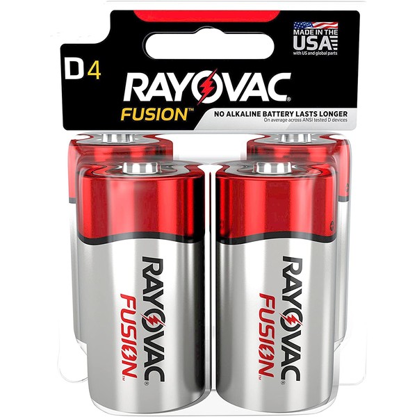 Rayovac Fusion D Batteries, Premium Alkaline D Cell Batteries (4 Battery Count)