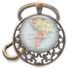 Llavero de mapa de América del Sur, llavero de mapa de América del Sur, llavero de América del Sur, joyería de mapas, joyería de mapas, A0031