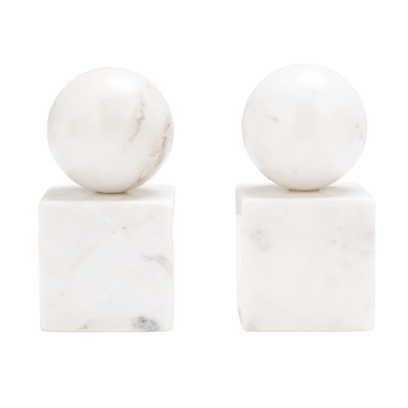 Creative Co-Op 2-Piece Marble Geometric Bookends, White
