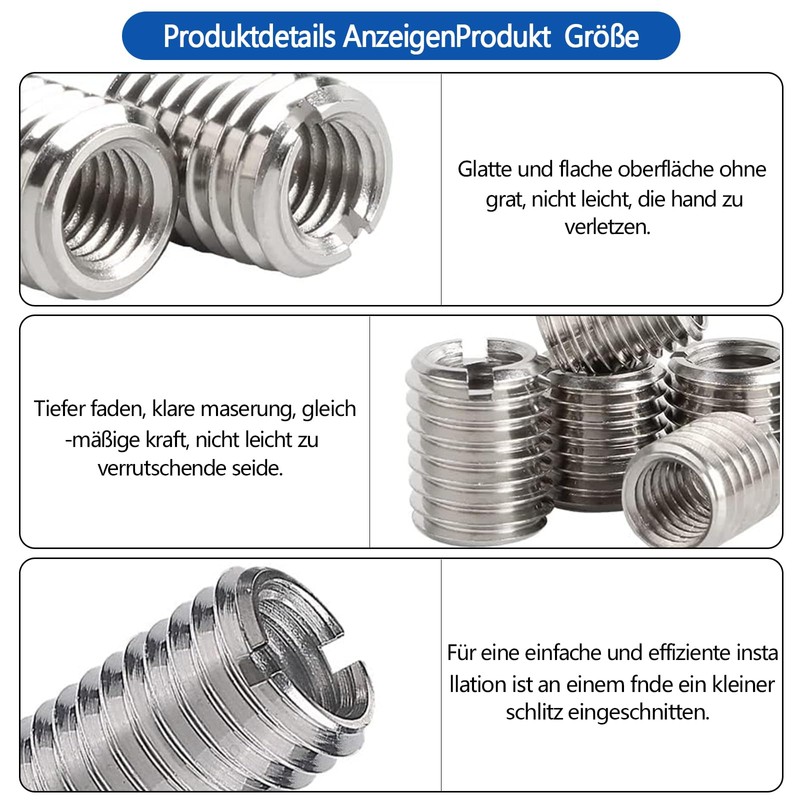 Thread Insert, 12 Pieces Thread Inserts, M8 to M10, Threaded