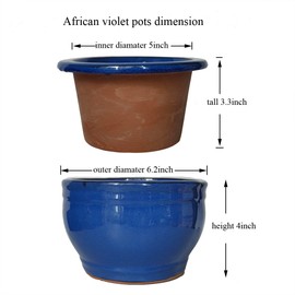 Dphagesy African Violet Pots Self Watering 6 inch Round Ceramic Violet Pot Blue