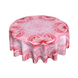 luxteen Rose Pink Round Table Cloth 60 Inch Home Decor Hand-Doodle Elements of Pink Rose Flowers Valentine's Day Waterproof Stain and Wrinkle Resistant Table Cloth for Home Decorations