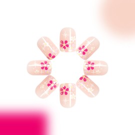 Flower Press on Nails Short Square Fake Nails Spring Summer False Nails Pink White Purple Daisy Acrylic Nails Cute Artificial Nails With Design Full Cover Stick on Nails for Women Girls Manicure