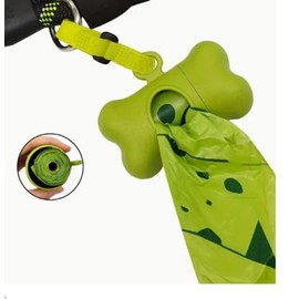 Generic Dog Poop Bag Dispenser, Bone Shape, Green, with 15 Bags