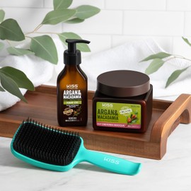 KISS Colors & Care Detangling Two-Tiered Teeth Brush - Reduces Hair Breakage, Double Bristles, Suitable For Wet or Dry Hair, Smooth & Sleek Results, Wide Paddle, Gently Massages the Scalp