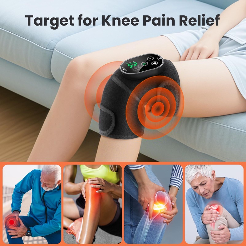 FlareMore Cordless Heated Knee Massager with Vibration, Heated Knee Brace