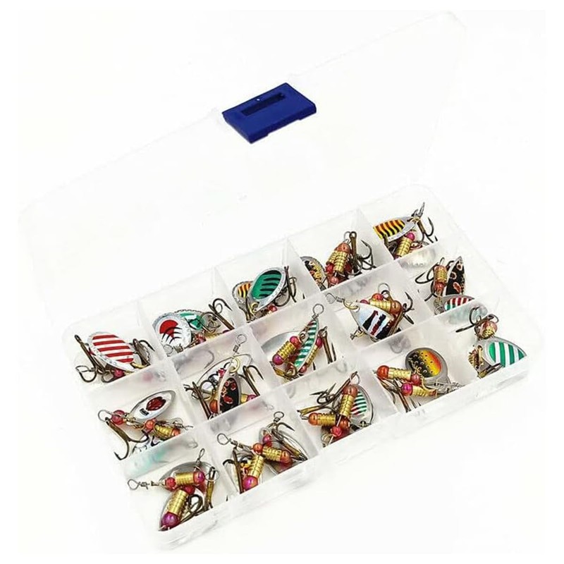 AIMALL 30PCS Spinner Fishing Lure Set with Treble Hooks 2.4in