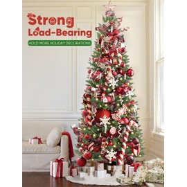 Christmas Tree with Slim Design,Prelit Christmas Tree with 710 Realistic Branch Tips and White Tree Skirt,Artificial Christmas Tree with Light,Easy to Set, 6ft Pencil Christmas Tree