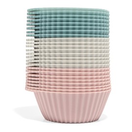 The Silicone Kitchen Reusable Silicone Baking Cup Silicone Muffin Liners for Cupcakes, BPA Free, Regular, 24 Pack, Pink Gray Blue