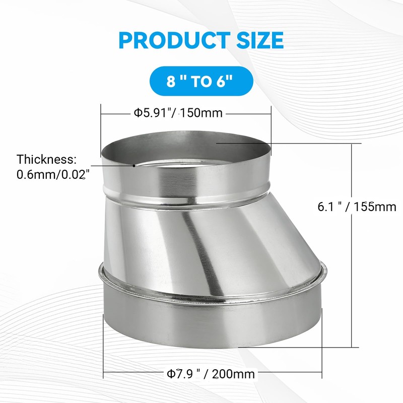 ZOWZEA 8" to 6" Inch Eccentric Duct Reducer & Increaser,
