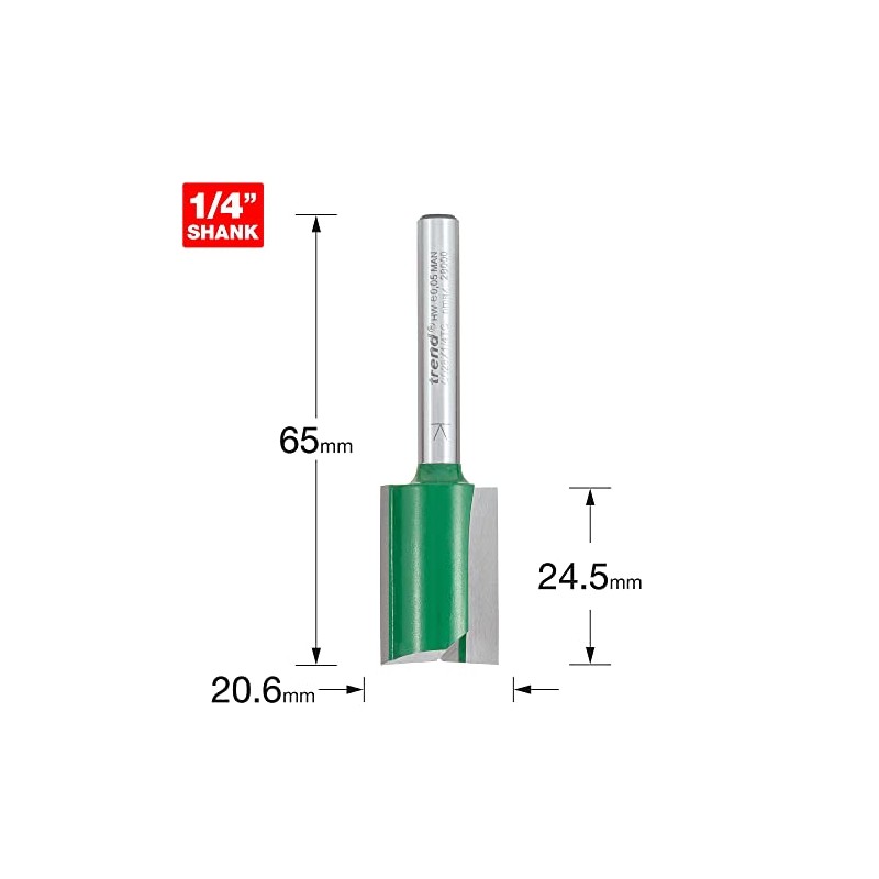 Trend CraftPro Straight Two Flute Router Cutter Bit, 1/4 Inch