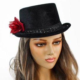 HaT Black Venetian Tea Party Hat Steampunk Costume Hat Red Rose