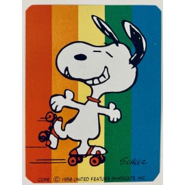 Skating Rainbow Snoopy Vintage Magnet, Flexible Full Back-3” x 2 1/4”-NOS